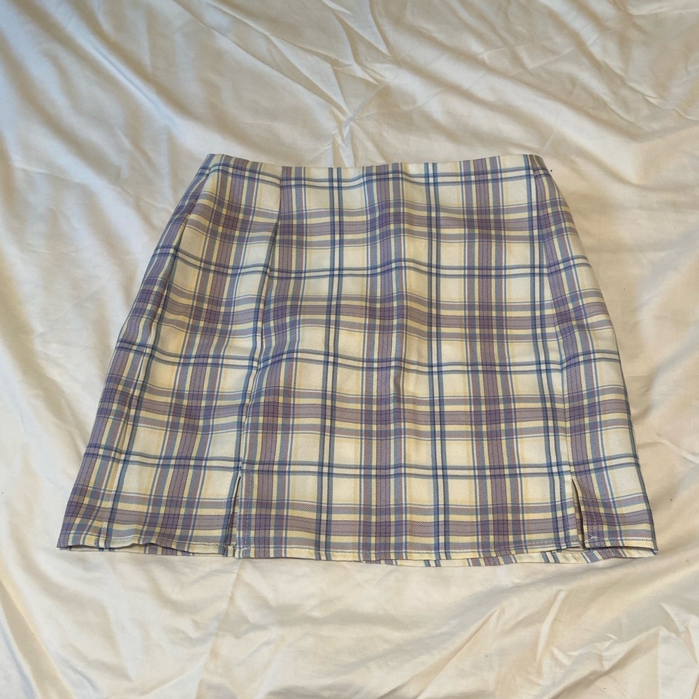 PURPLE BLUE WHITE PLAID SKIRT